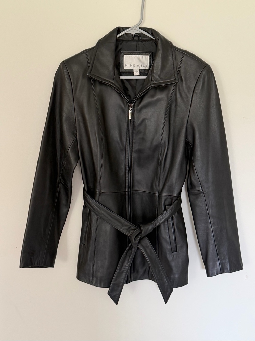 Nine West 100% Leather Black Belted Jacket Women’s M